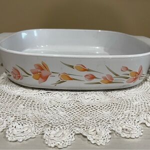 Vintage Peach Floral Shallow Casserole A-10-B